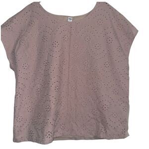 Old Navy NWT Eyelet Cotton Blouse XL Dusty Mauve Short Sleeve Summer Top